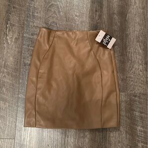 Tan Faux Leather Skirt